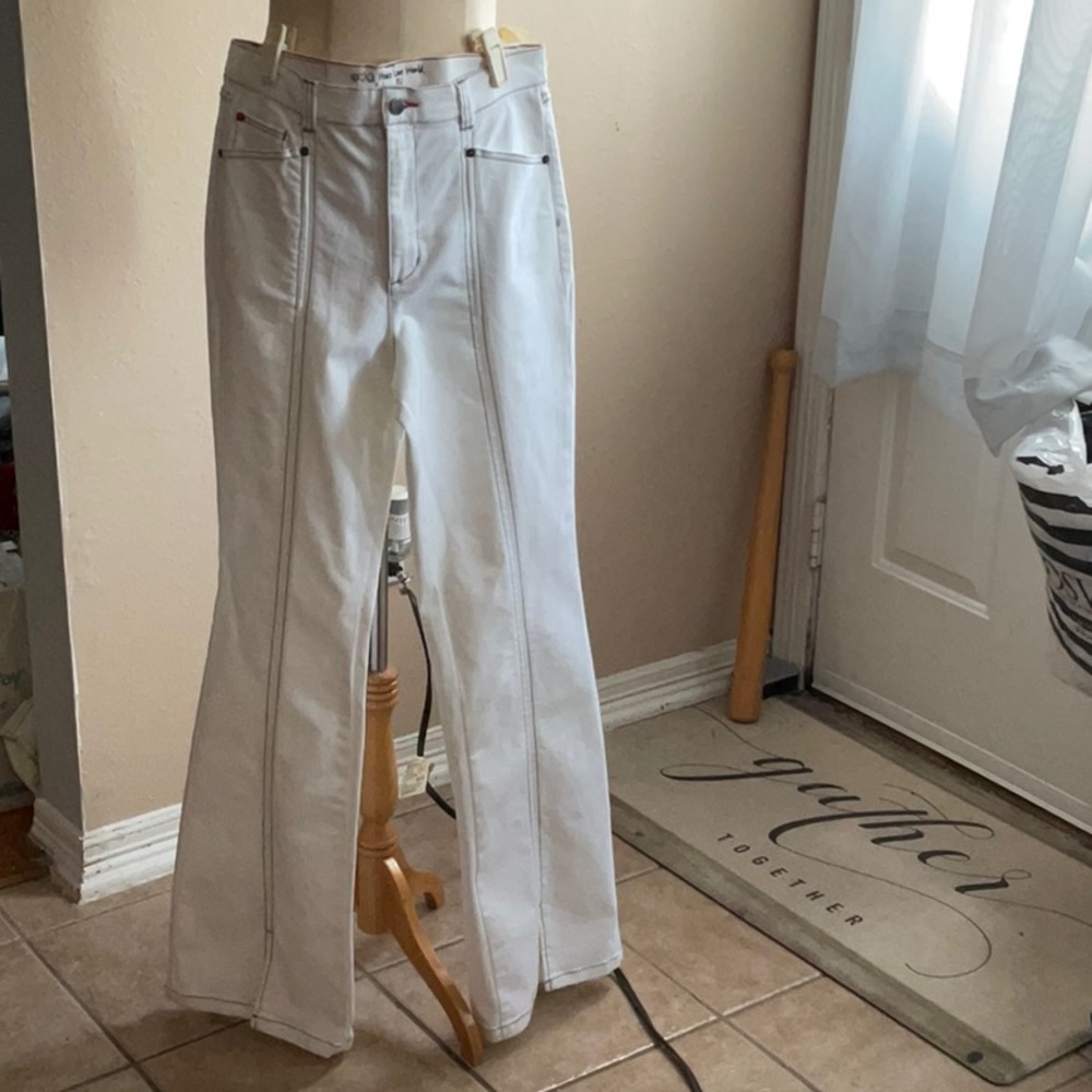 Peace Love World White Flare Split Leg Jeans Size 4, Preowned